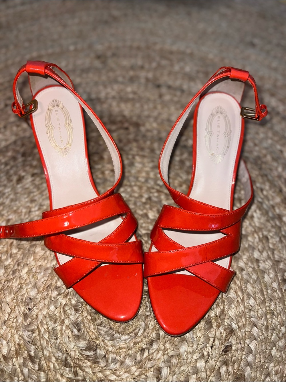 Elie Tahari Red Patent Strappy Slingback Heels